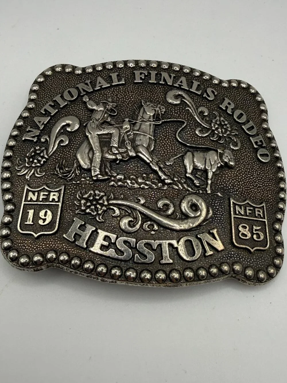 Vintage 1985 Hesston National Finals Rodeo Belt Buckle